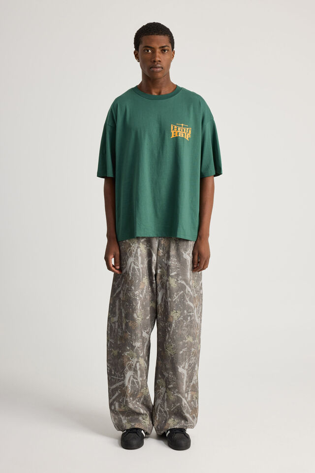 Half Half Box Fit Graphic T Shirt, HH WASHED GREEN/INDUSTRY TAKEOVER