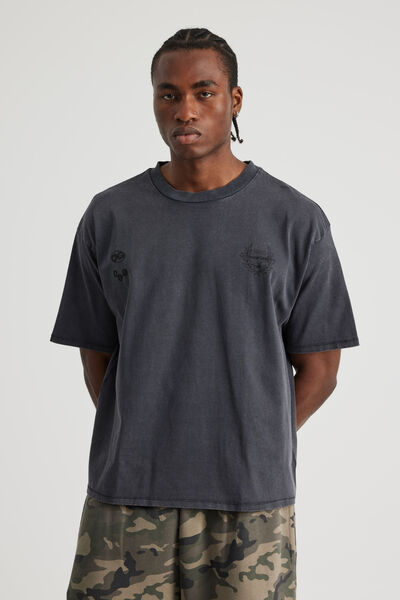 Open Gallery Box Fit Tshirt, OG WASHED SLATE/BLACK GALLERY STARS