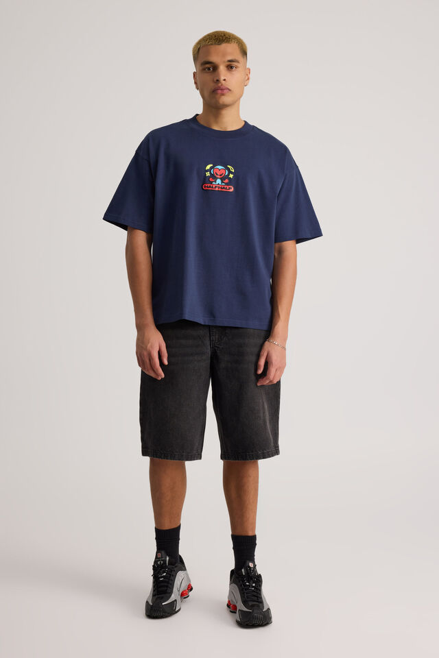 Half Half Heavyweight Box Fit Graphic Tshirt, HH MIDNIGHT BLUE/HALF HALF TROUBLEMAKER