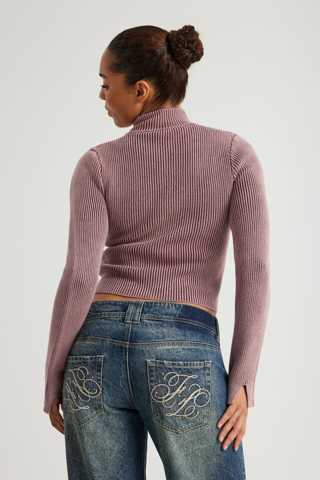 Knit Zip Through, WASHED PUNK PURPLE