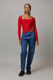 Ally Mesh Square Neck Long Sleeve, SCARLET RED - alternate image 2