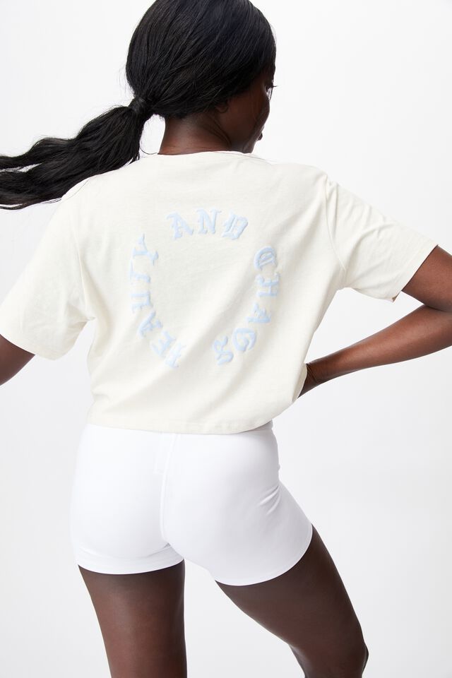 Short Sleeve Crop Graphic T Shirt, IVORY/BEAUTY AND CHAOS
