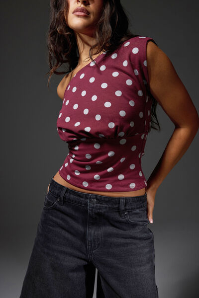 Batwing Top, BORDEAUX/MARLE POLKA DOT