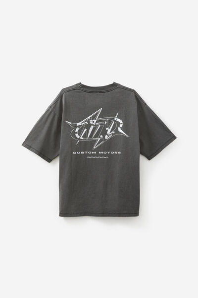 Notion Vintage Box Fit Graphic Tshirt, NTN WASHED BLACK/SPIKY LOGO
