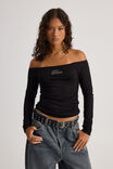 Off Shoulder Graphic Long Sleeve Top, BLACK/DIVA - alternate image 1