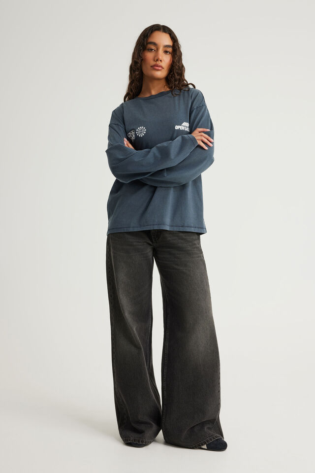 Open Gallery Long Sleeve Boxy Tshirt, OG WASHED SEAL/OG PATCH