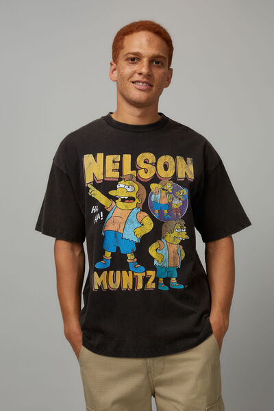 Oversized Simpsons T Shirt, LCN SIM WASHED BLACK/NELSON MUNTZ