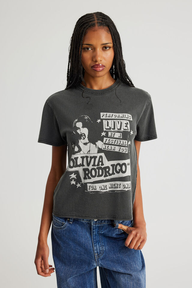 Music Merch Regular Tee, LCN BRA WASHED BLACK/OLIVIA RODRIGO LIVE