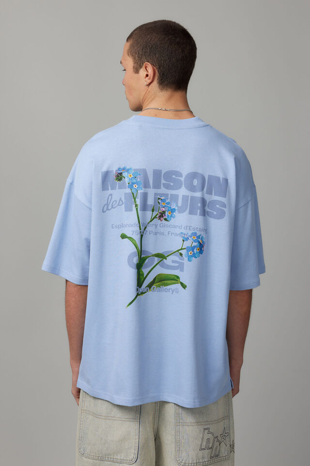 Heavy Weight Box Fit Graphic Tshirt, OG CAROLINA BLUE/MAISON DES FLEURS