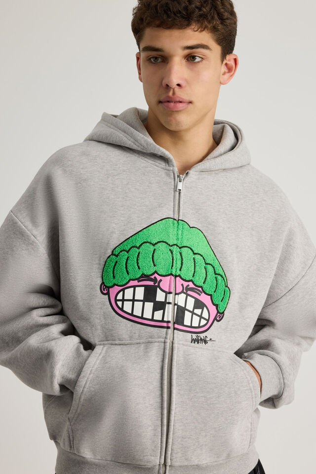 Half Half Zip Thru Hoodie, HH GREY MARLE/TOOFY