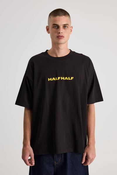 Half Half Heavyweight Box Fit Graphic Tshirt, HH BLACK/CONTRABAND COLLAGE