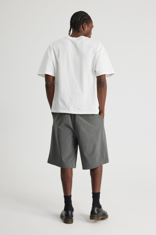 Open Gallery Pleated Woven Short, GREY PINSTRIPE