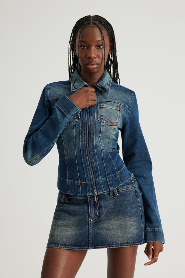 Y2k Baby Girl Zip Up Jacket, DARKNESS INDIGO