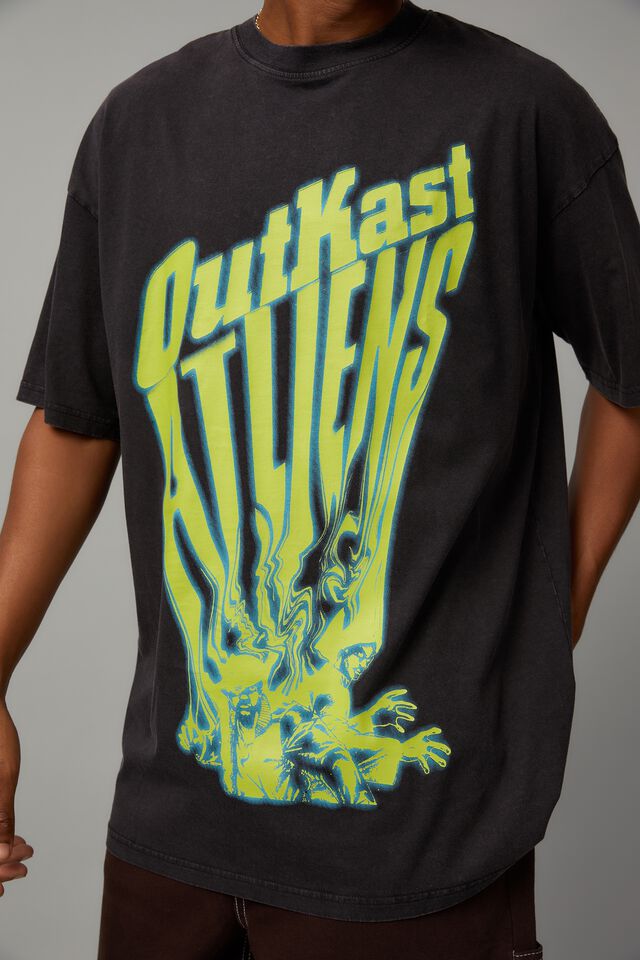 OutKast Atliens Long-Sleeved Black T-Shirt - Neon Graphics - Size Medium