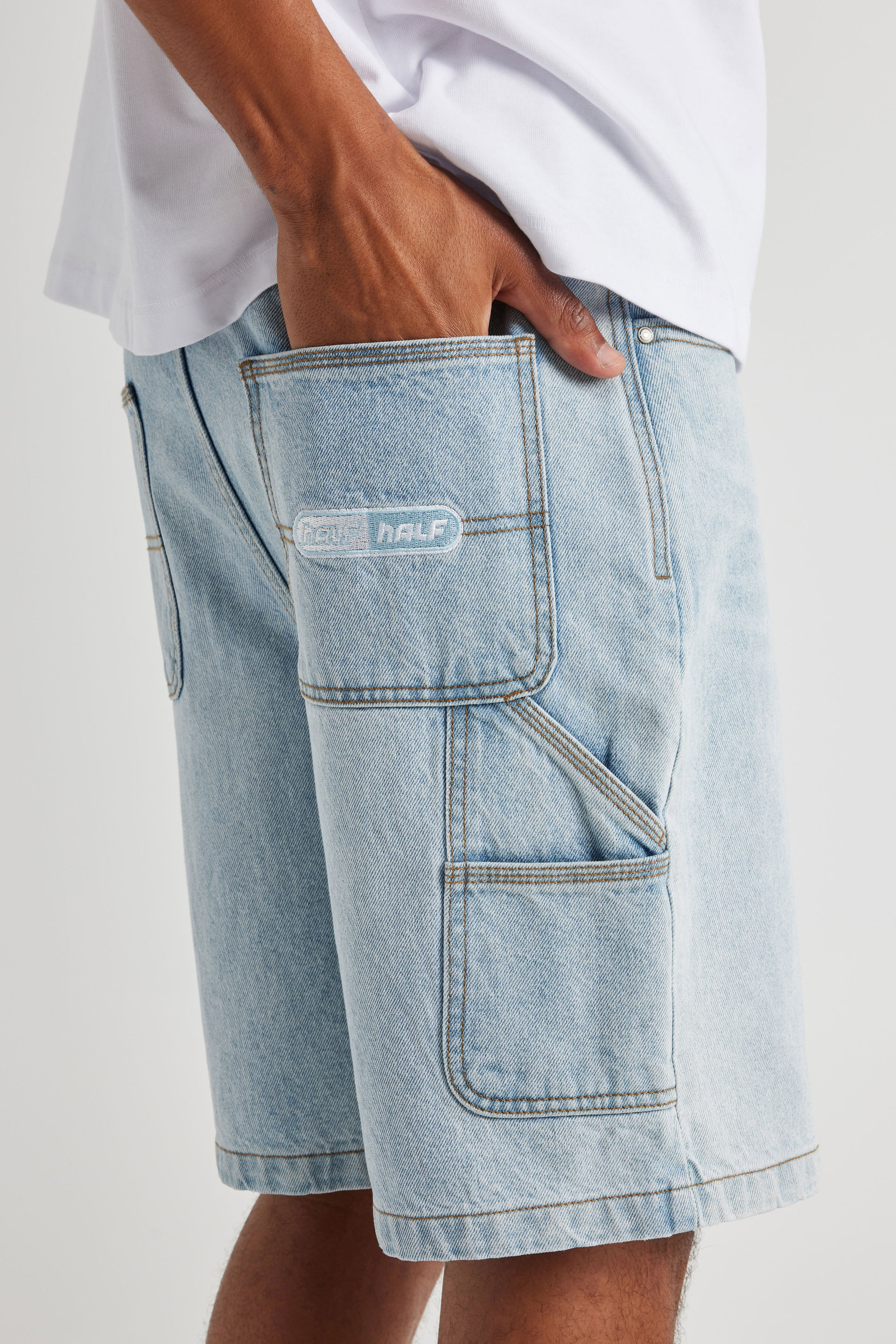 Men's Blue Half Half Painter Baggy Denim Short | Factorie Australia