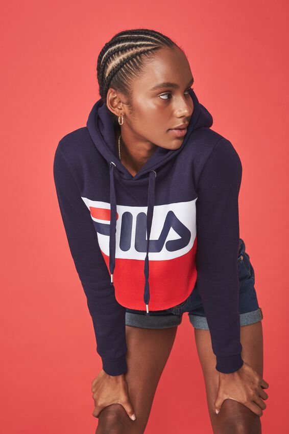 Fila Lcn Raw Edge Crop Hoodie, EVENING BLUE