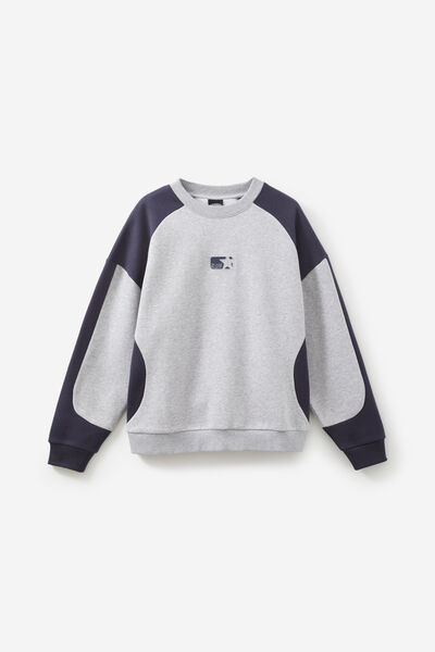 Half Half Panelled Crew, HH STEEL MARLE/ NAVY BLAZER STAR