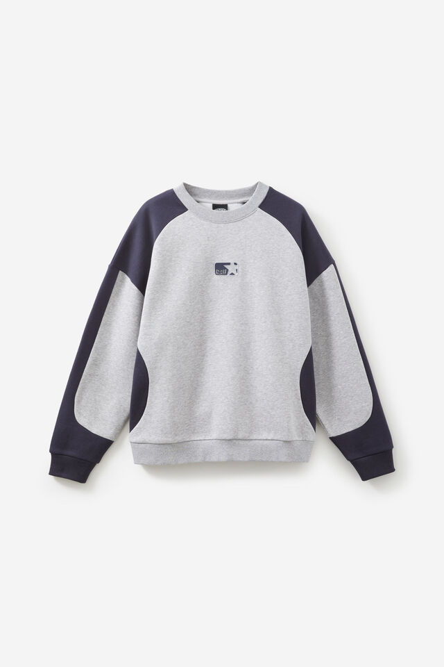 Half Half Panelled Crew, HH STEEL MARLE/ NAVY BLAZER STAR