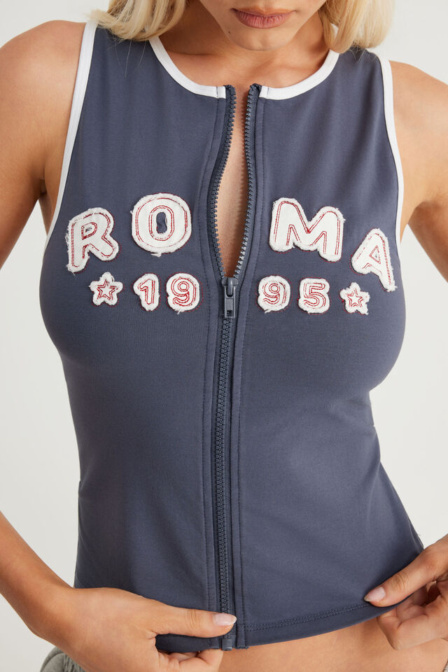 Panelled Zip Through Tank, ORION BLUE/ROMA