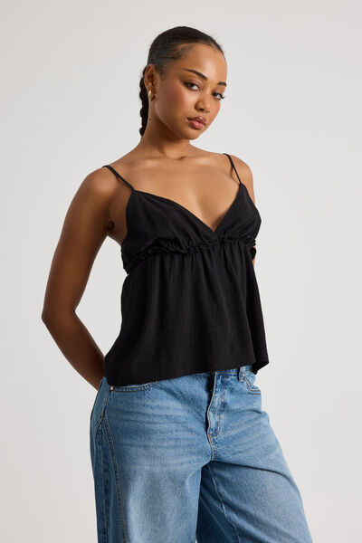 Belle Frill Cami, BLACK