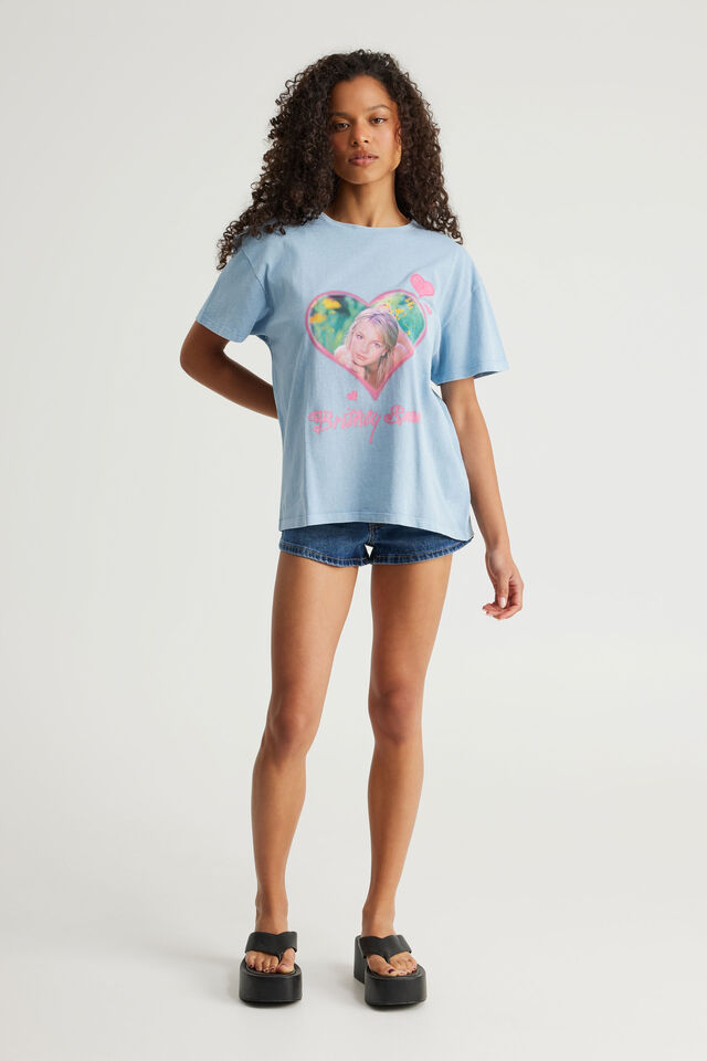 Music Merch Regular Tee, LCN BRA WASHED BLUE MIST/BRITNEY SPEARS HEART