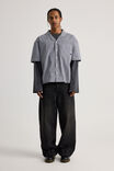 Half Half Boxy Cropped Short Sleeve Shirt, HH MIDNIGHT BLUE/CHECK - alternate image 2