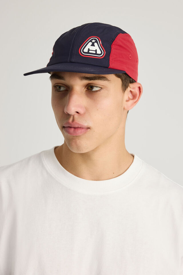 Half Half Nylon 4 Panel Cap, NAVY RED WHITE TRI STAR LOGO