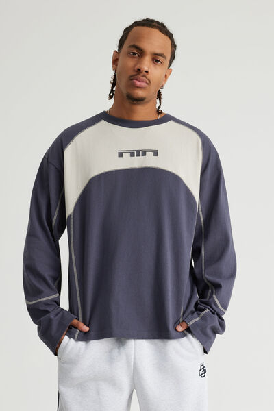 Notion Panelled Long Sleeve Tshirt, NTN IRON/PEBBLE PANEL