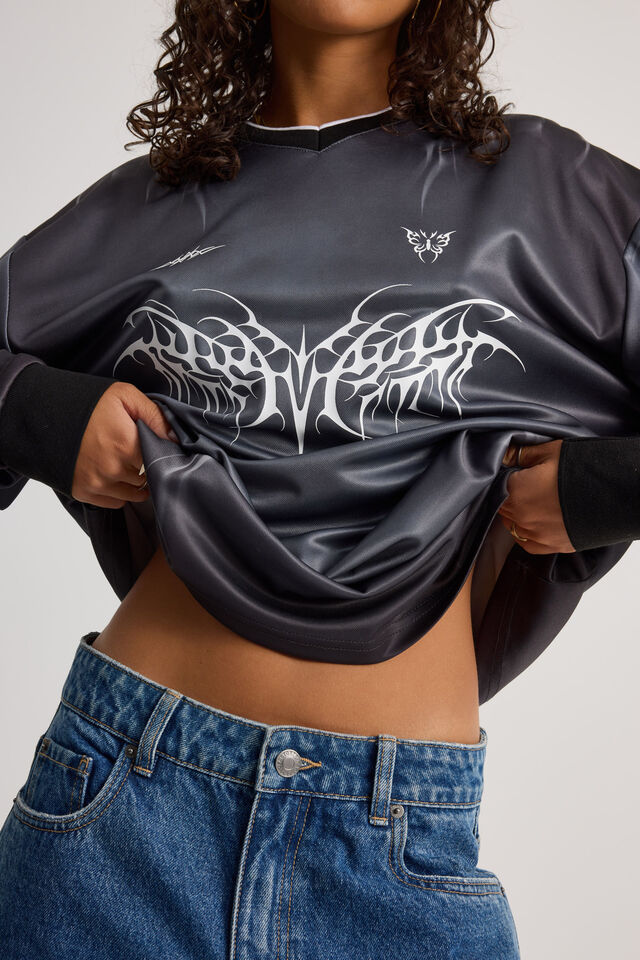 Long Sleeve Sports Jersey Top, BLACK/TRIBAL