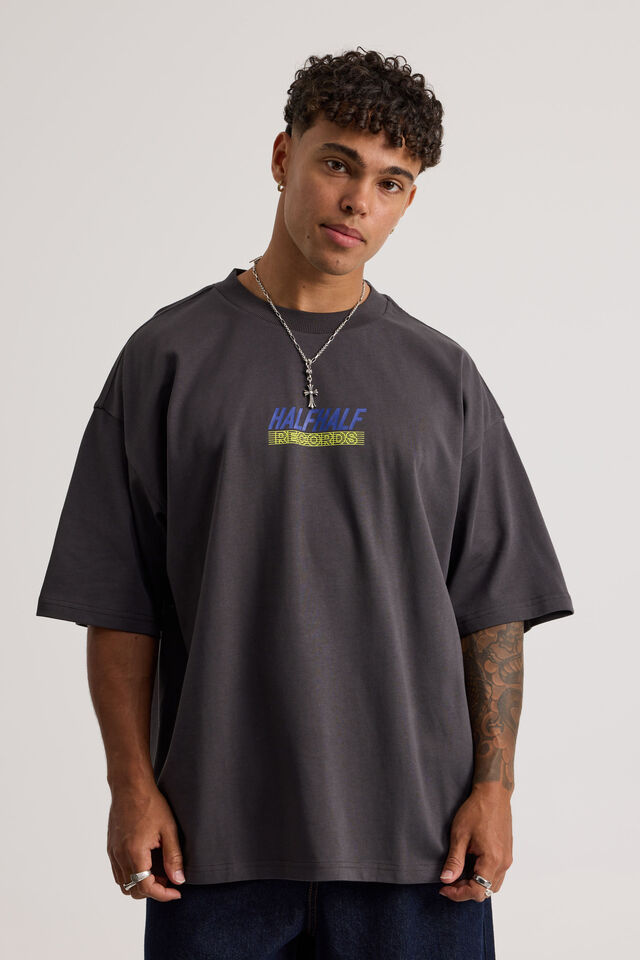 Half Half Heavyweight Box Fit Graphic Tshirt, HH SLATE/HALF HALF CASSETTE