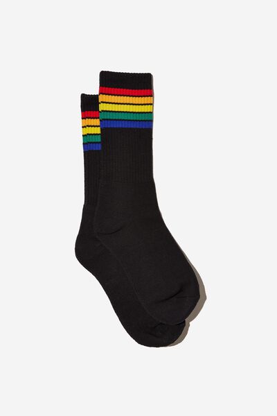 Retro Ribbed Socks, BLACK RAINBOW