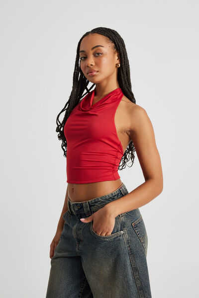 Bella Cowl Neck Halter, RED