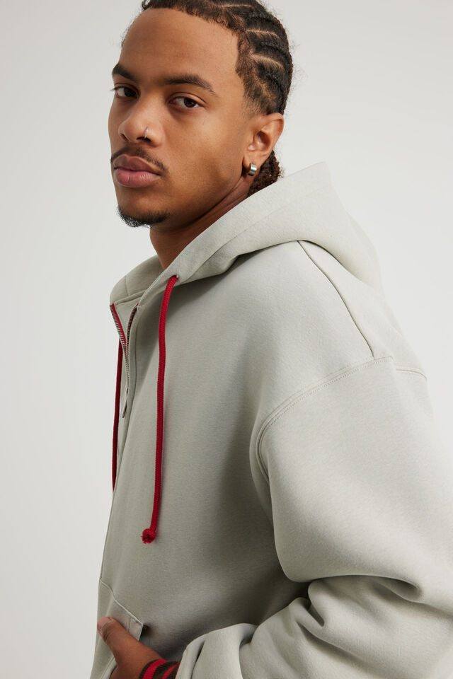 Open Gallery Zip Thru Hoodie, OG LIMESTONE/RED STRIPE