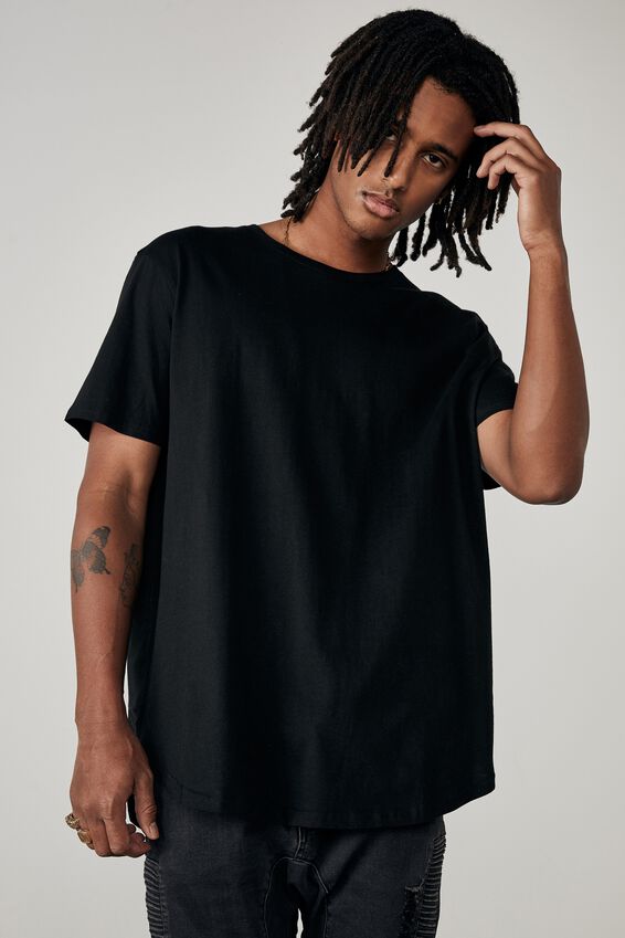 Curved T Shirt, BLACK