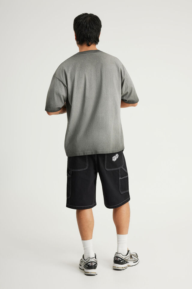 Half Half Painter Baggy Denim Short, JET BLACK/DICE GRAPHIC