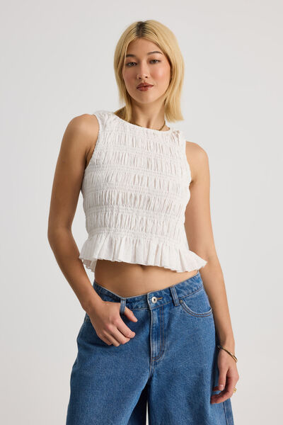 Ella Shirred Tank, WHITE