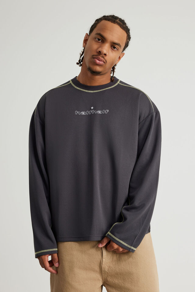 Half Half Long Sleeve Tshirt, HH SLATE/LOGO STAR