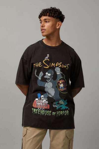 Oversized Simpsons T Shirt, LCN SIM WASHED BLACK/TREEHOUSE OF HORRORS