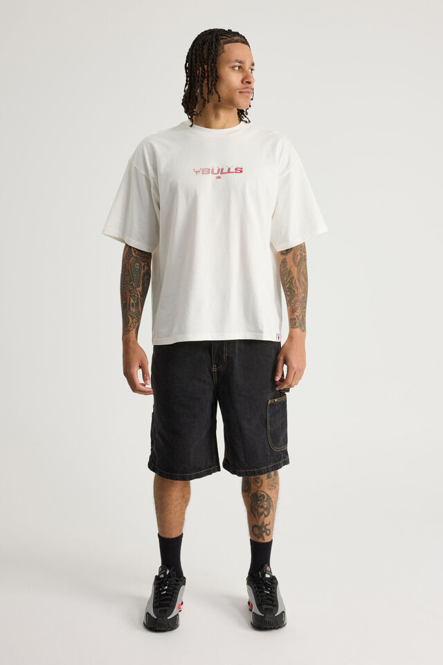 Half Half Painter Baggy Denim Short, BLACK STONE