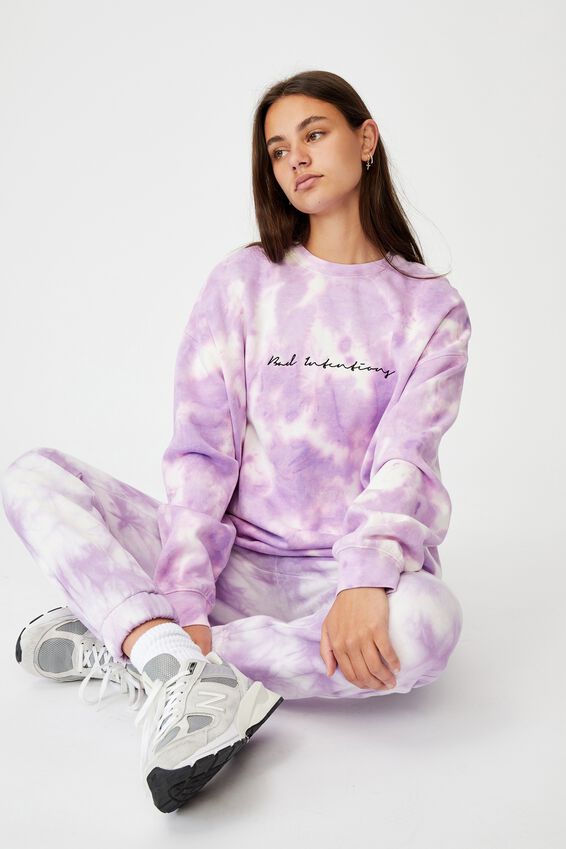 Oversized Graphic Crew, ORCHID BLOOM TIE DYE/BAD INTENTIONS
