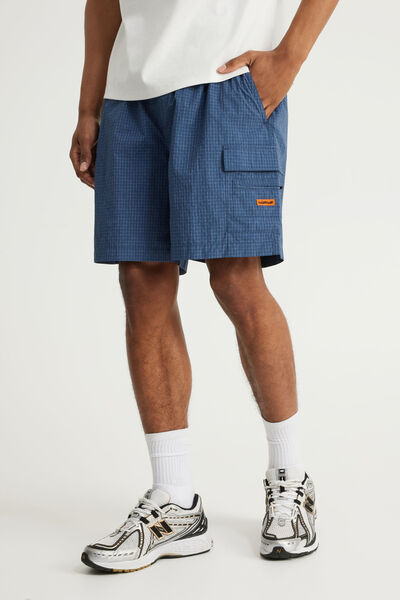 Half Half Pull On Short, BLUE GRID CHECK