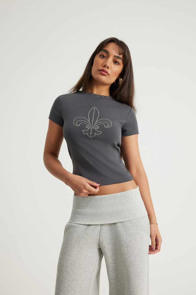 Fitted Graphic Tee, SLATE / STUDDED FLEUR DE LIS