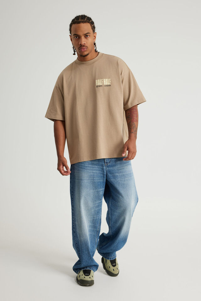 Half Half Heavyweight Box Fit Graphic Tshirt, HH CREMA/WRECKING BALL