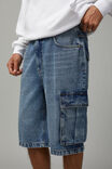 Half Half Baggy Cargo Denim Short, WORN INDIGO - alternate image 4