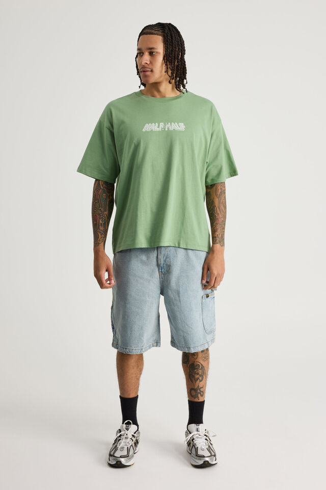 Half Half Box Fit Graphic T Shirt, HH PEPPERMINT/BRICKS