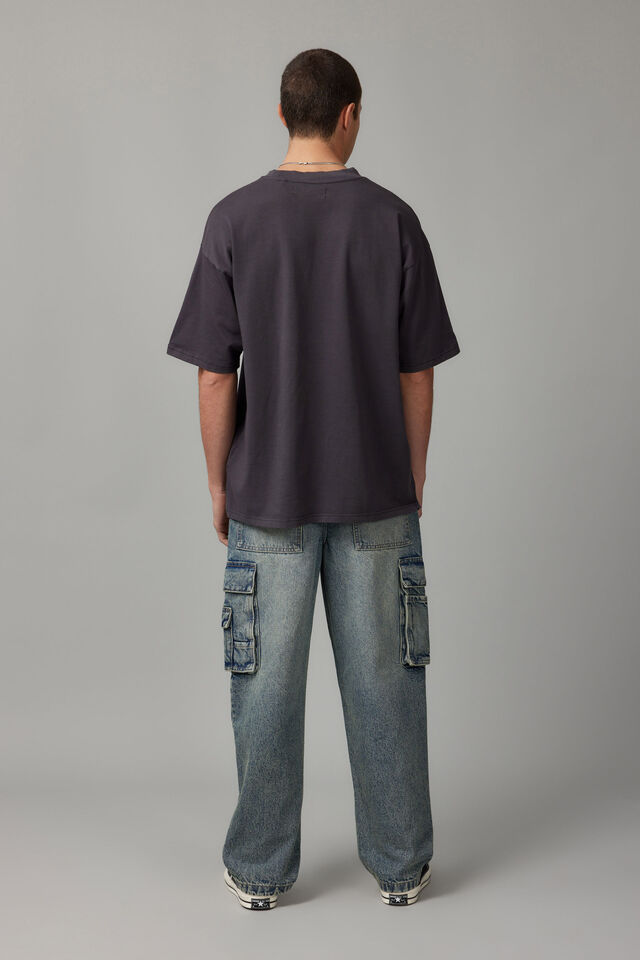 Half Half Baggy Cargo Jean, TINTED INDIGO