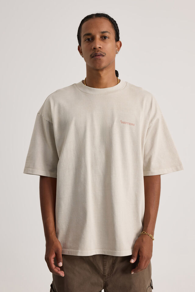 Notion Heavy Weight Box Fit Graphic Tshirt, NTN WASHED SAND/MOON LANDING