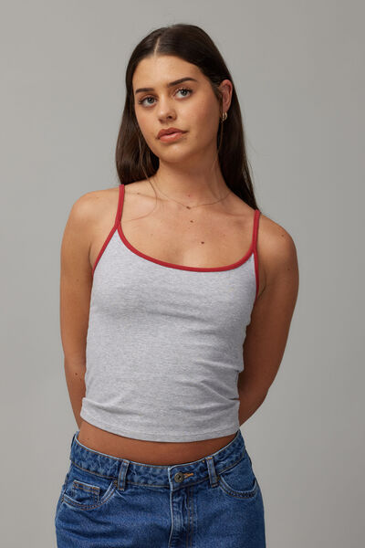 Jersey Cami, GREY MARLE/RED