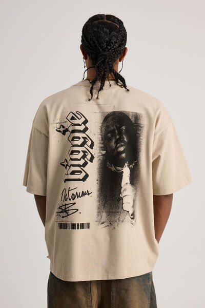 Heavy Weight Music Merch T Shirt, LCN MT BEIGE/BIGGIE GOTHIC