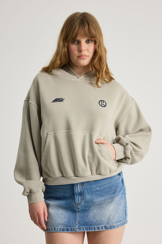 Open Gallery Boxy Hoodie, OG WASHED SUNBLEACHED KHAKI/TRIAD